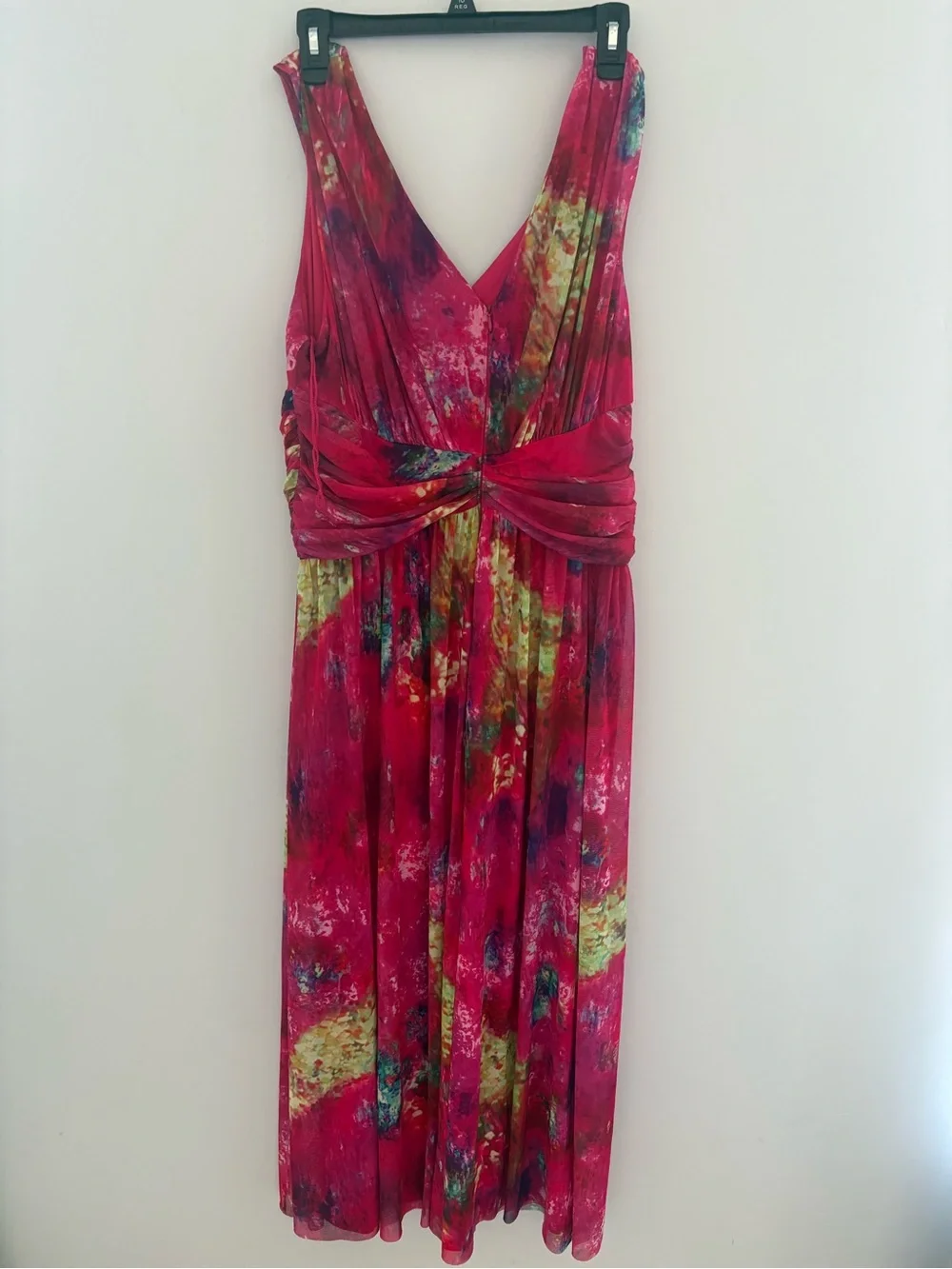 London Times V-Neck Twist Front A-Line Maxi Dress